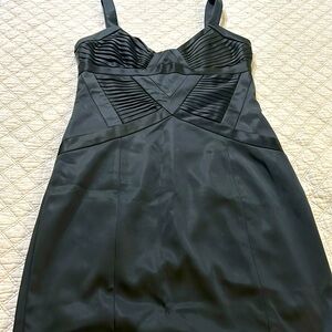 Black satin dress.